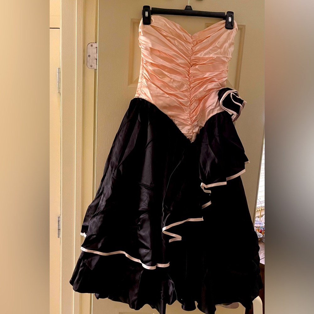 Vtg 80s Zum Zum Blk & Pk Strapless Prom/Party/Dress. Excellent Cond. Size 9/10